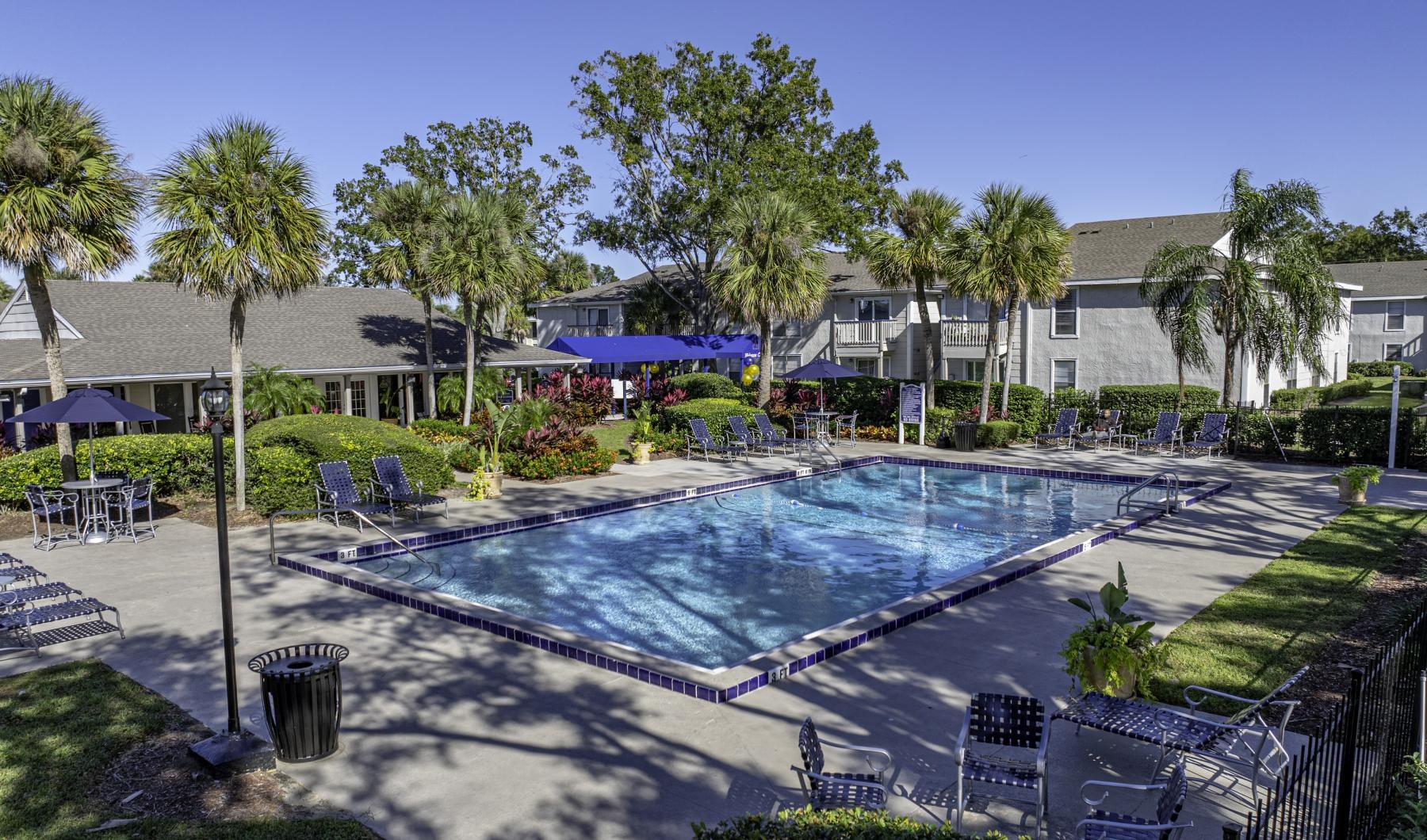 a swimming pool in a resort
