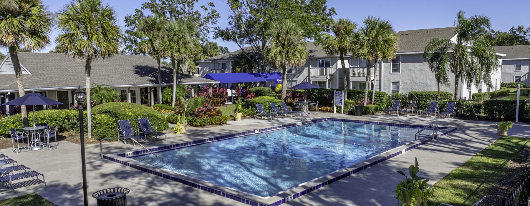 a swimming pool in a resort