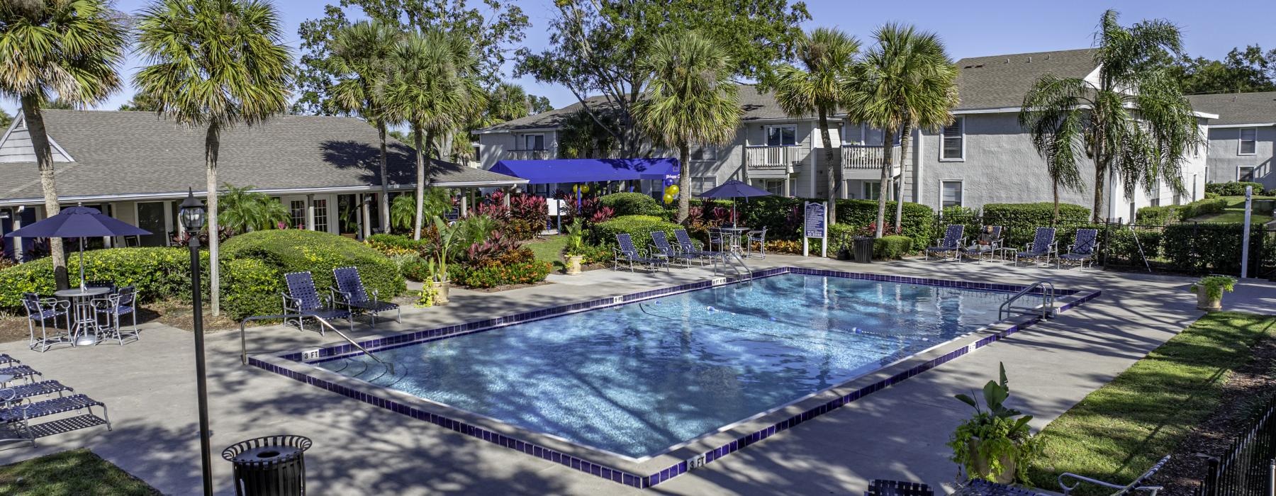 a swimming pool in a resort